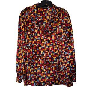 Liz Claiborne Collection Vintage 100% Silk Geometric Mosaic Blouse Multicolor 12